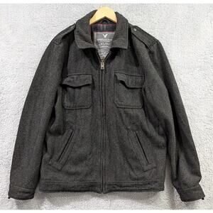 American Eagle Wool Coat Heavyweight Jacket Mens XL Charcoal Gray Cotton Lined